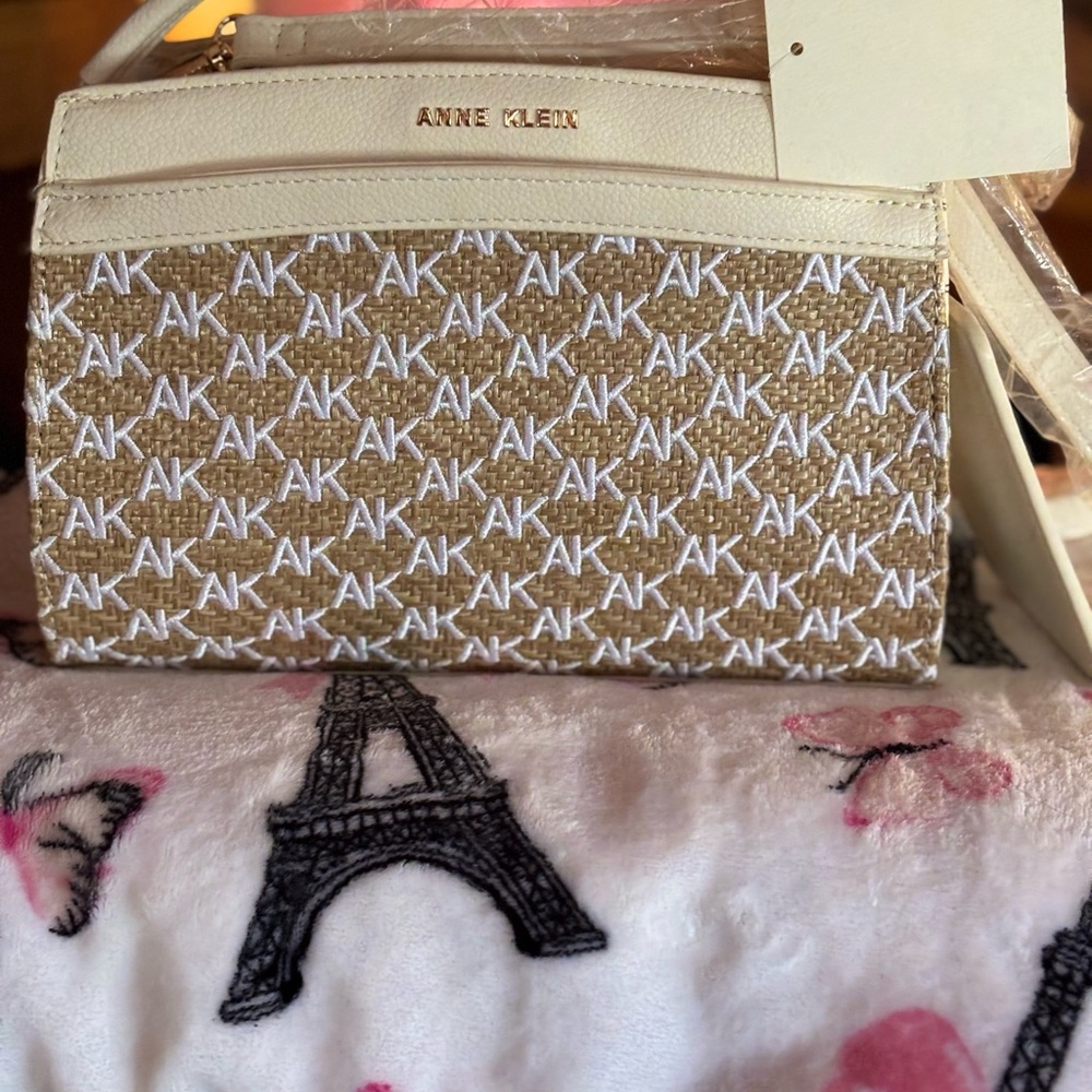 Anne Klein Tan and White Crossbody Bag